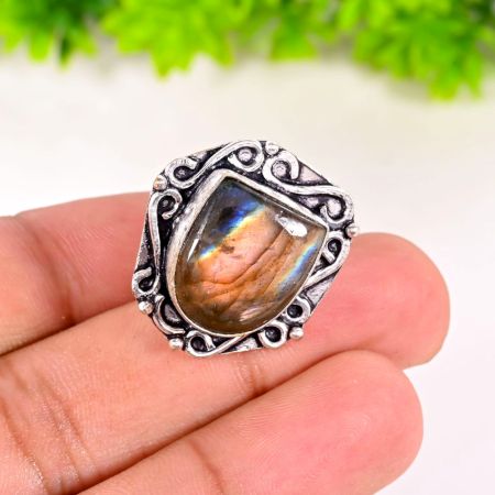 Handcrafted Oxidized Plated Ring with Oval Tiger Eye Gemstone for Women